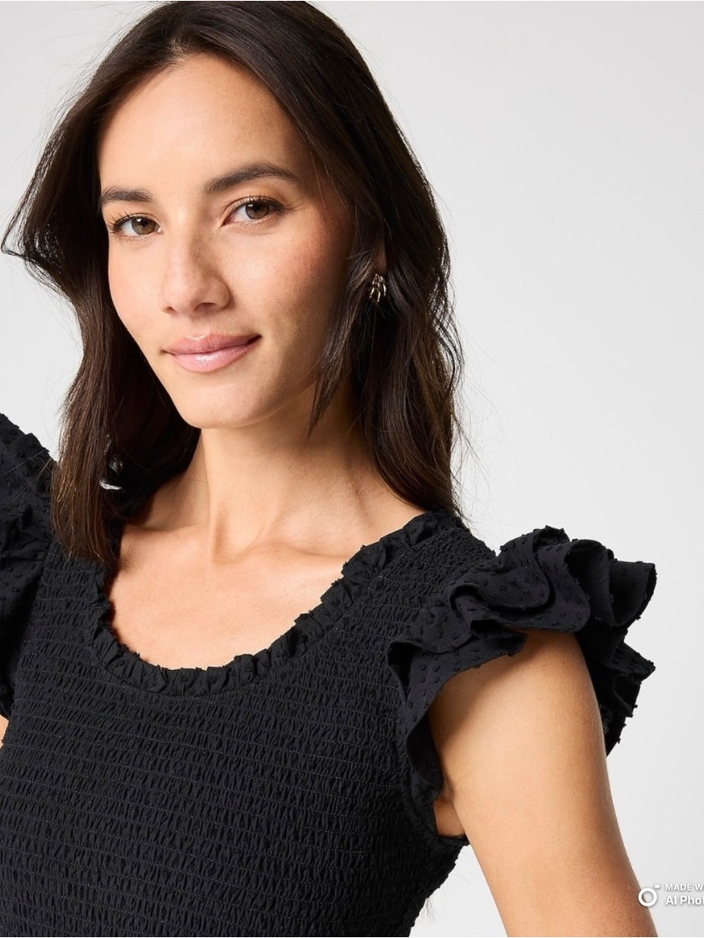 J Crew Factory Petite Black Swiss Dot Flutter Sleeve Midi Dress NWT Cottagecore - Picture 4 of 16